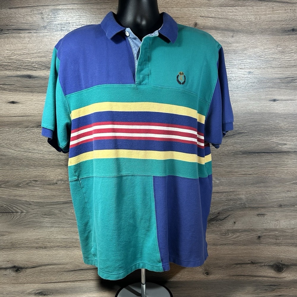 VTG‎ Chaps Ralph Lauren Polo Mens M Colorblock Retro 80s Beach Preppy Colorful